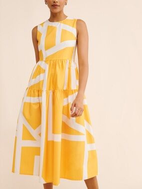 Anthropologie Jakke Julia cotton Midi yellow White dress size XXL